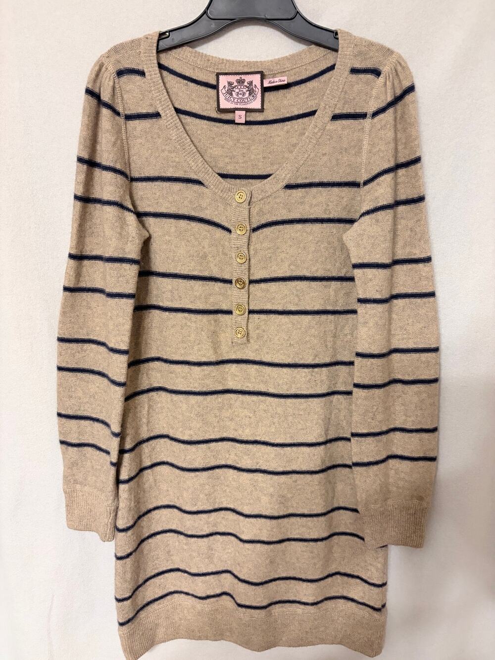 Vintage Juicy Couture Cashmere Blend Striped Henley Sweater Dress